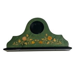 Green Italian Inlaid Mantle Clock Floral New Vintage